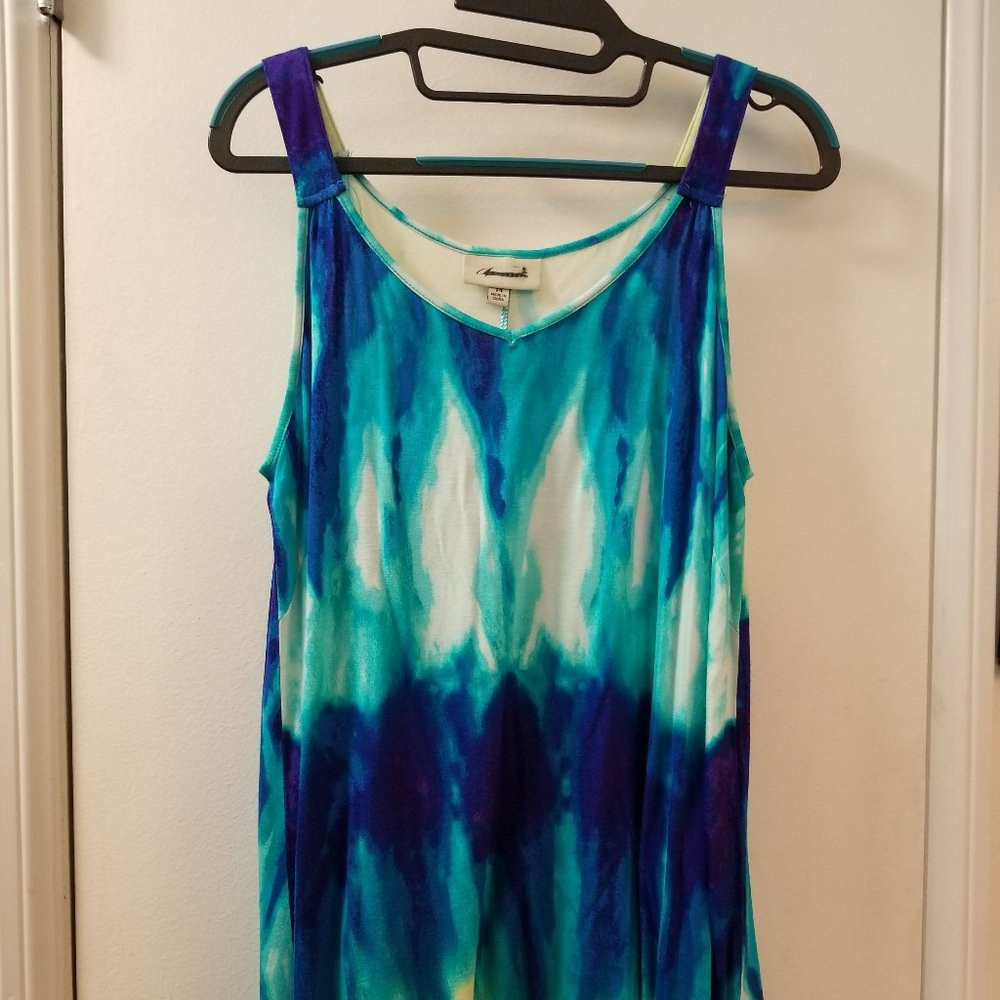 Color wash printed  kniot v neck tank top